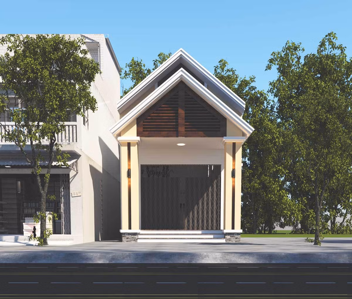 Mẫu nhà cấp 4 nổi bật với kiến trúc hiện đại, gọn gàng và ngăn nắp. Ảnh: Wedo