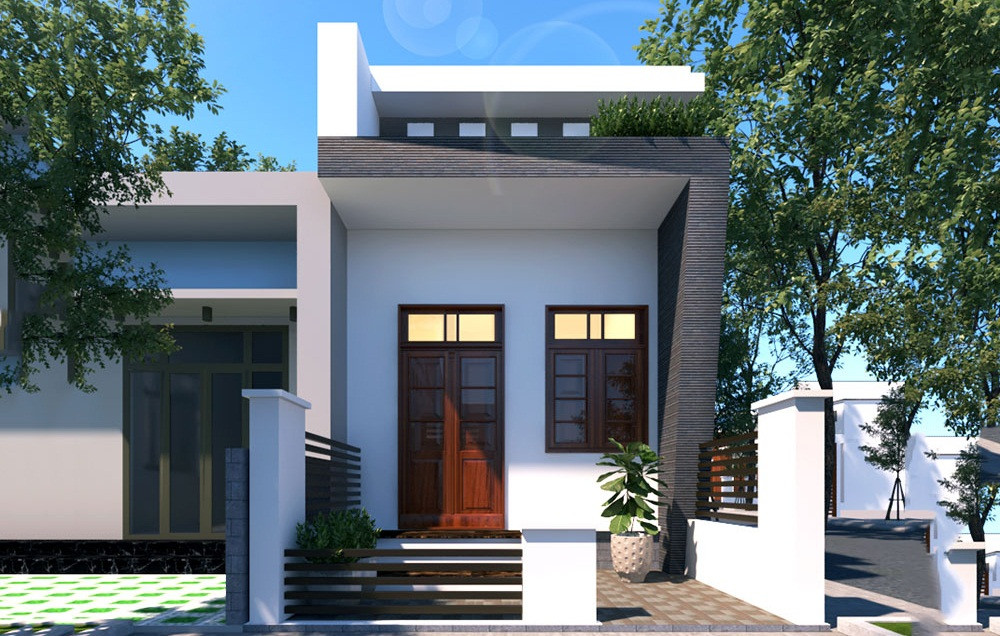 Ngoài mái thái, nhà cấp 4 gác lửng dạng ống cũng được ưa chuộng. Mẫu thiết kế này phù hợp trên mảnh đất có kích thước hẹp về mặt tiền và dài về chiều sâu. Ảnh: Thietkethicongnhadep