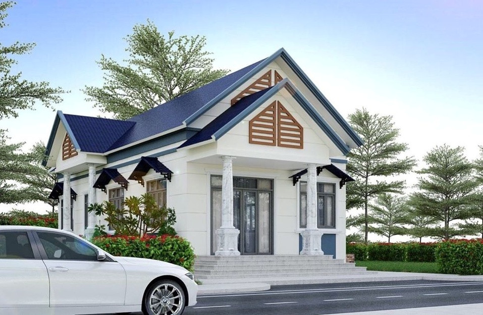 Mẫu nhà cấp 4 mái thái hiện đại gồm 2 phòng ngủ với gam màu trắng chủ đạo. Ảnh: Noithatmanhhe