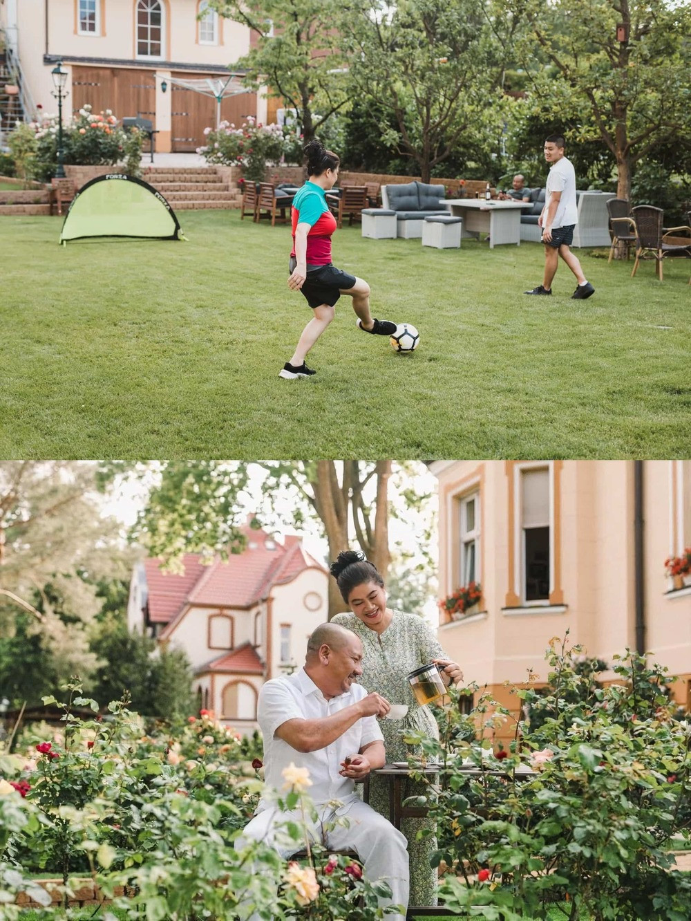 Khoảng sân vườn là không gian thư giãn, thưởng trà của vợ chồng Shark Liên. Ảnh: FB Shark Liên