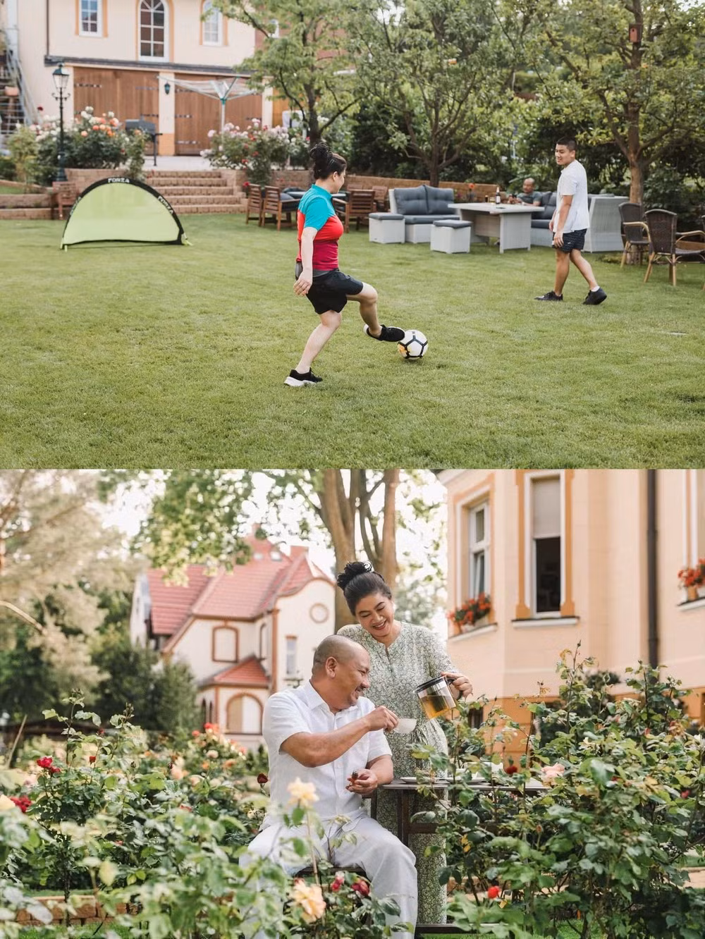 Khoảng sân vườn là không gian thư giãn, thưởng trà của vợ chồng Shark Liên. Ảnh: FB Shark Liên