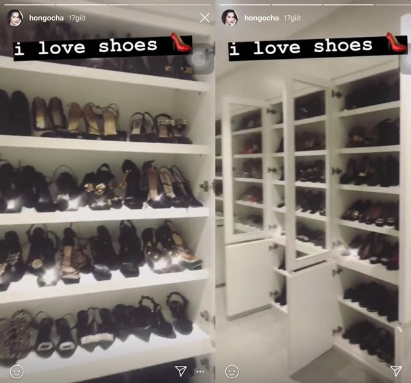 Hồ Ngọc Hà khoe tủ giày 7 tầng khiến bất cứ ai nhìn vào cũng phải ghen tỵ. Ảnh: IG hongocha