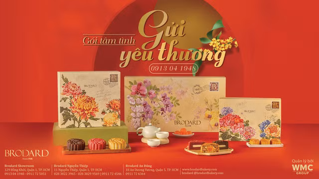 Năm nay, thương hiệu bánh danh tiếng Brodard giới thiệu bánh Bào ngư vi cá, bánh Gà quay vi cá, bánh Tiramisu phô mai, bánh Quế hoa kỉ tử...độc đáo. Ảnh: Brodard