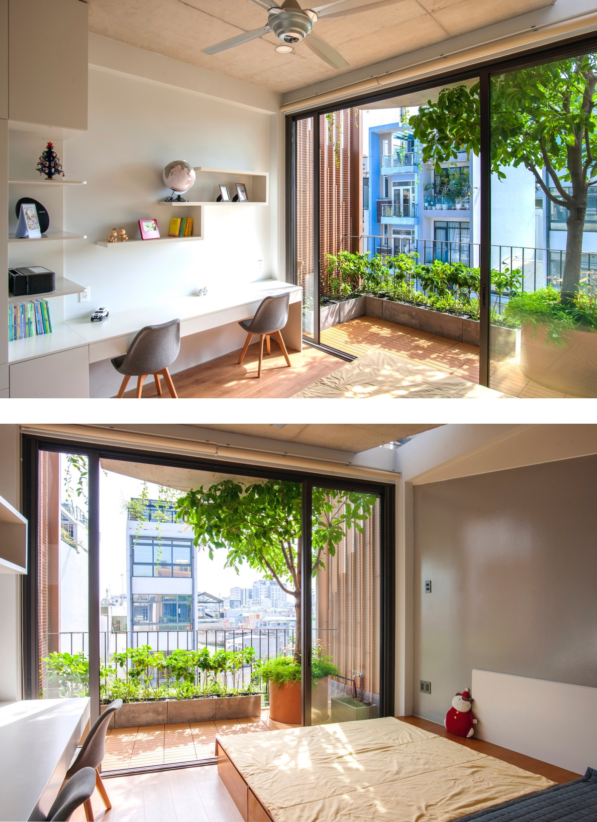 Nhờ khoảng trống ở trước và sau căn nhà, các phòng đều thông thoáng, nhiều cây xanh.