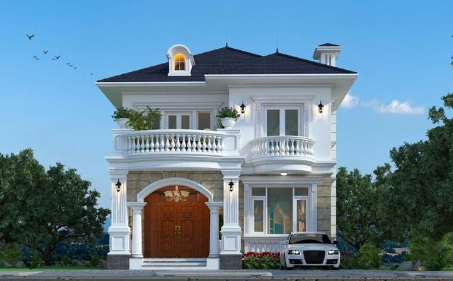 Thiết kế nhà 2 tầng mang phong cách châu Âu hiện đại với diện tích 120m2 xây trên khu đất 10x21m. Ảnh: Thietkenhadepmoi