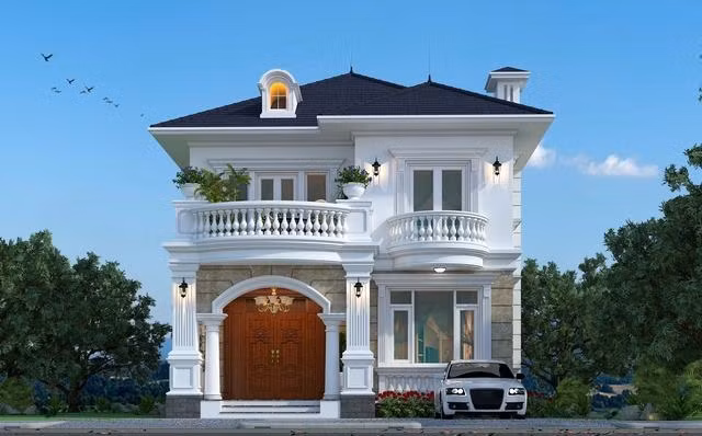 Thiết kế nhà 2 tầng mang phong cách châu Âu hiện đại với diện tích 120m2 xây trên khu đất 10x21m. Ảnh: Thietkenhadepmoi