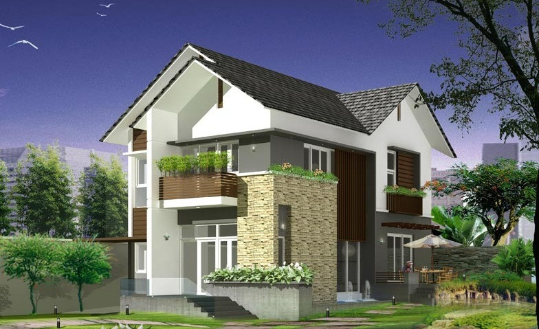 Kiến trúc của căn nhà được thiết kế theo kiến trúc biệt thự 2 tầng mái thái đơn giản gồm 1 mái chính và phần mái phụ với mục đích trang trí. Ảnh: Thietkethicongnhadep