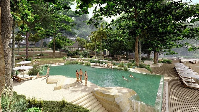 Cơ ngơi mới của vợ chồng Chi Bảo còn có nhà hàng, nhà chờ, quán bar... trên nền đá tự nhiên ở vị trí đẹp nhất.