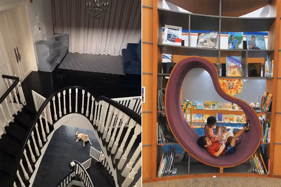 Mọi thiết kế trong nhà đều rất hoàn hảo từ cầu thang đến khu vực đọc sách. Ảnh: Dân Việt