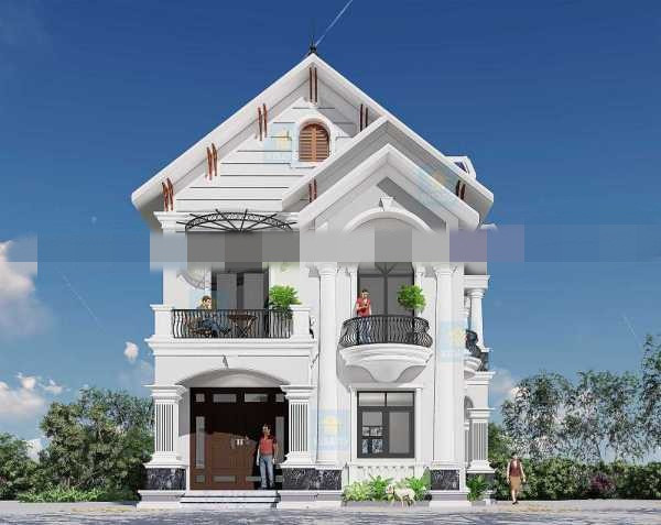 Thiết kế theo phong cách tân cổ điểm, ngôi nhà 2 tầng sở hữu kiến trúc mượt mà khi lối vào được thiết kế theo hình vòm cung. Ảnh: Xaydungso