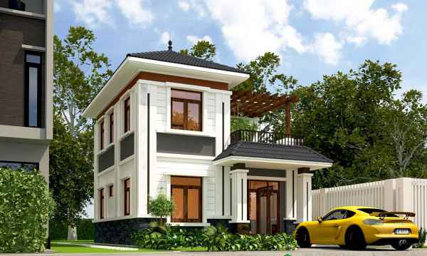 Ngôi nhà sử dụng tông màu chủ đạo là màu trắng kết hợp với màu của mái ngói, màu nâu của các chấm trang trí. Ảnh: Xaydungso