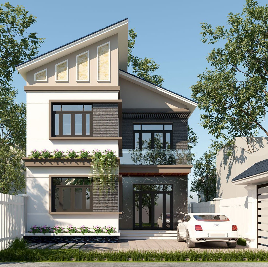 Phần mái khác lạ chính là điểm gây thương nhớ cho thiết kế này khi được thiết kế lệch, tạo ra một kiến trúc độc đáo. Ảnh: Wedo