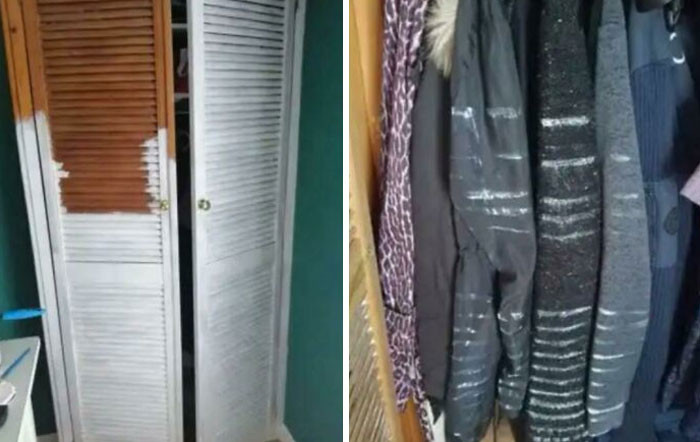 Khi người thợ sơn tủ mà quên cất quần áo bên trong.