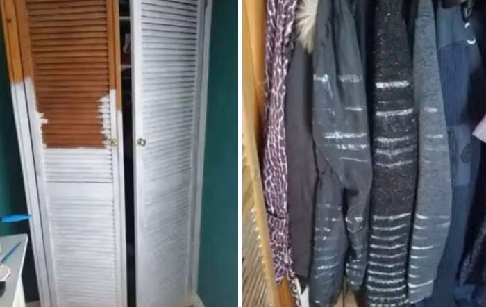 Khi người thợ sơn tủ mà quên cất quần áo bên trong.