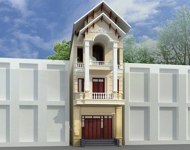 Mang thiết kế tân cổ điển, ngôi nhà được chú trọng nhất ở phần mặt tiền với các họa tiết trang trí bắt mắt cùng các bức tường, trụ cột sang trọng. Ảnh: Wedo