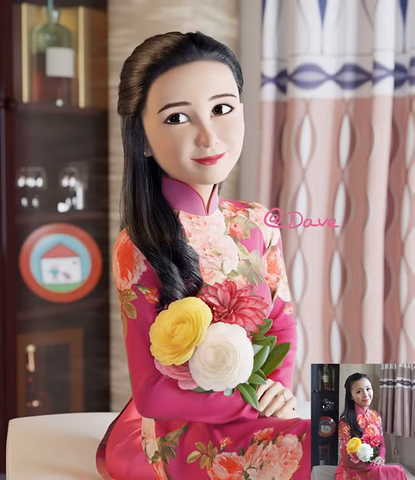 Trong tác phẩm vẽ tặng người bạn tên Dave, Phan thừa nhận anh tốn khá nhiều thời gian để thể hiện chiếc áo dài.