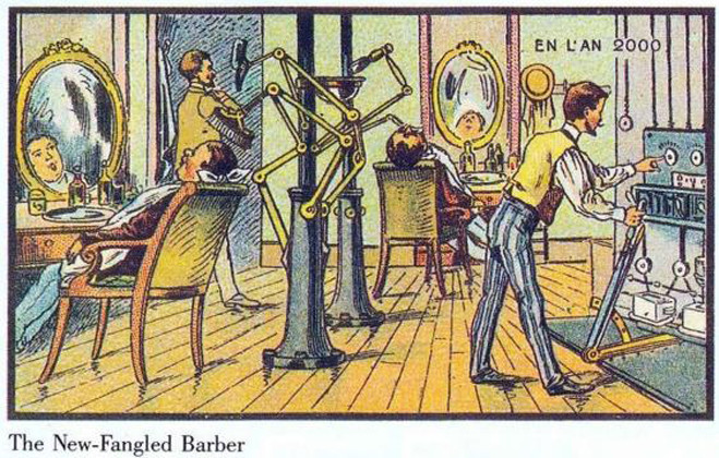 Vào đầu những năm 1900, người xưa đã có ý tưởng về "máy cắt tóc hiện đại" được sử dụng vào năm 2000. Khi đó, các tiệm làm tóc sử dụng máy móc tự động để phục vụ khách hàng.