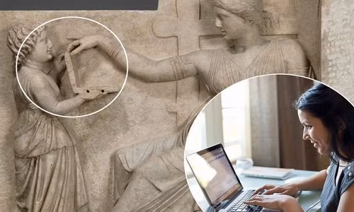 Thế nhưng, một quan điểm khác cho rằng, người phụ nữ ngồi trên thế đang chạm tay vào một chiếc laptop. Vào thời cổ đại, máy tính xách tay chưa được con người phát minh.