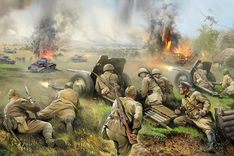 Liên Xô phụ thuộc rất nhiều vào pháo binh trong Thế chiến hai; các loại pháo xe kéo và súng cối rẻ tiền, dễ sản xuất và có uy lực mạnh mẽ trên chiến trường. Theo thống kê, pháo binh là sát thương lớn nhất trên chiến trường, chỉ riêng trận phòng ngự tại Stalingrad, 13 nghìn khẩu pháo đã được Liên Xô triển khai. Ảnh: Pháo binh Liên Xô trong thế chiến hai - Nguồn: Wikipedia.