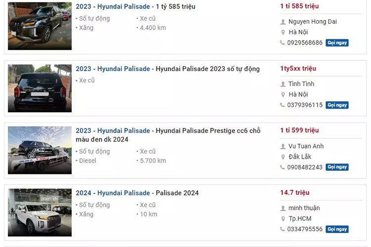 Sau khoảng nửa năm ra mắt, những chiếc Hyundai Palisade chạy lướt đầu tiên có mặt trên sàn xe cũ. Cụ thể, Hyundai Palisade Prestige bản 6 chỗ đã qua sử dụng đang được định giá quanh mốc 1,585 - 1,6 tỷ đồng, tùy vào chất lượng, phiên bản và nơi ra biển.