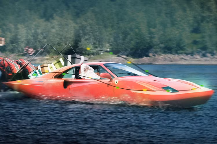 Không chịu thua kém những mẫu xe cơ bắp Mỹ, “ngựa chồm” Ferrari F40 cũng muốn chứng tỏ khả năng chịu đựng của mình khi “hóa thân” thành du thuyền với màu sơn đỏ rực rỡ đậm chất lễ hội.