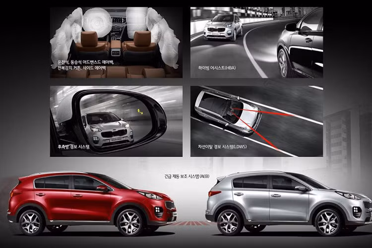 Về công nghệ an toàn, Sportage 2016 được trang bị những công nghệ tiên tiến như phanh khẩn cấp tự động Automated Emergency Braking, tự động bật tắt chế độ pha High Beam Assist, cảnh báo lệch làn đường...