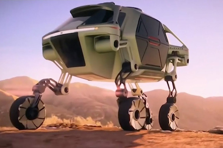 Hyundai Elevate là mẫu xe kỳ lạ với khả năng "đi bộ". Giống một chiếc ôtô bốn bánh truyền thống, cỗ máy này có thể chuyên chở những phụ kiện cứu hộ hoặc phương tiện gắn thêm, di chuyển trong địa hình cực kỳ hiểm trở. Hiện Hyundai chỉ có duy nhất một bản mô hình Elevate dựng trên máy tính.