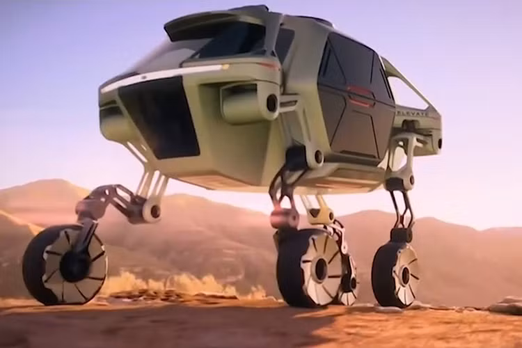 Hyundai Elevate là mẫu xe kỳ lạ với khả năng "đi bộ". Giống một chiếc ôtô bốn bánh truyền thống, cỗ máy này có thể chuyên chở những phụ kiện cứu hộ hoặc phương tiện gắn thêm, di chuyển trong địa hình cực kỳ hiểm trở. Hiện Hyundai chỉ có duy nhất một bản mô hình Elevate dựng trên máy tính.