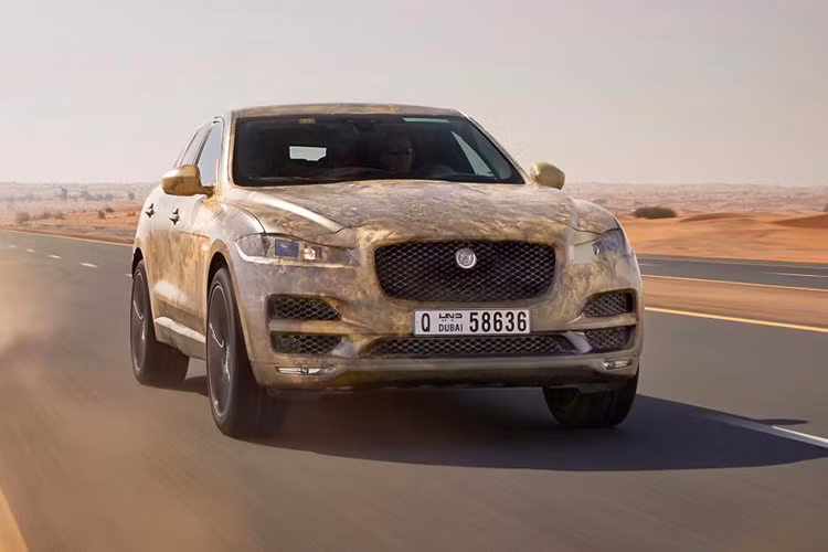 Có thể thấy đèn pha của Jaguar F-Pace mang kiểu dáng rất đẹp, cứng cỏi và "hiếu chiến". Phía trước nổi bật với lưới tản nhiệt kích thước lớn đính kèm logo Báo gấm ở giữa. Bên dưới là hai hốc gió rất rộng.