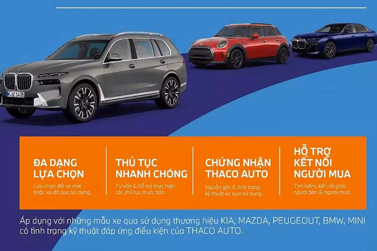 THACO Auto kinh doanh oto cu thuong hieu KIA, Mazda, Peugeot, BMW, MINI