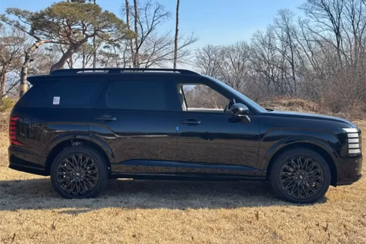 Với nước sơn đen tuyền, Hyundai Palisade 2025 bản bóng đêm trông vững chãi và hiện đại hơn. Lưới tản nhiệt cỡ lớn sơn đen bóng kết hợp cùng dài đèn LED chạy ngang đặc trưng tăng tính cao cấp.