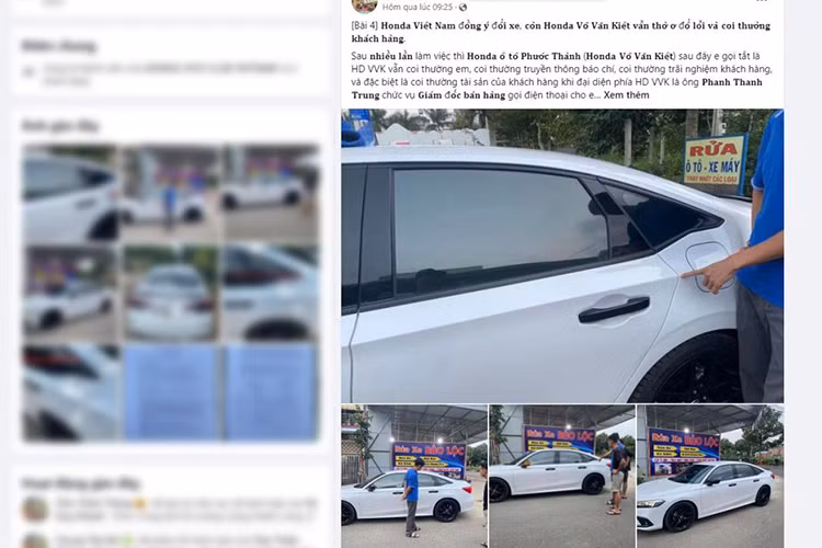 Honda Civic bị sơn lại cửa, chủ xe được đổi mới thuộc sở hữu của khách hàng Trần Thiên Thông mua tại đại lý Honda Ô tô Sài Gòn - Võ Văn Kiệt. Sau khi nhận xe, khách hàng phát hiện màu sơn ở cửa sau bên lại có sự khác biệt với tổng thể màu xe 