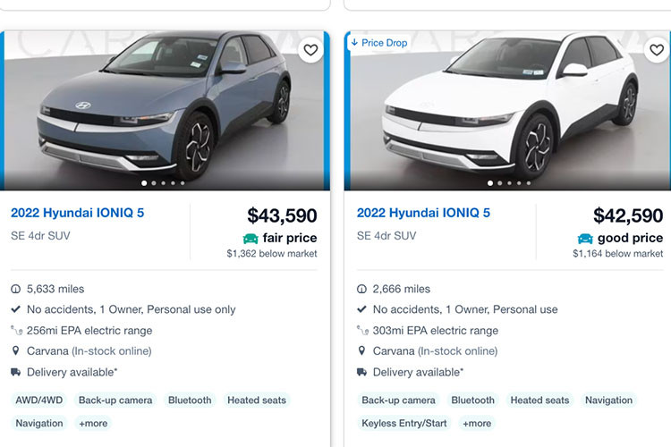 Theo đó, giá bán các mẫu Hyundai Ioniq 5 đã qua sử dụng sẽ không thấp hơn quá nhiều so với xe mới. Tất cả những mẫu xe cũ xuất hiện trên website của hãng đều đã được kiểm tra kỹ càng và "định giá cẩn thận".