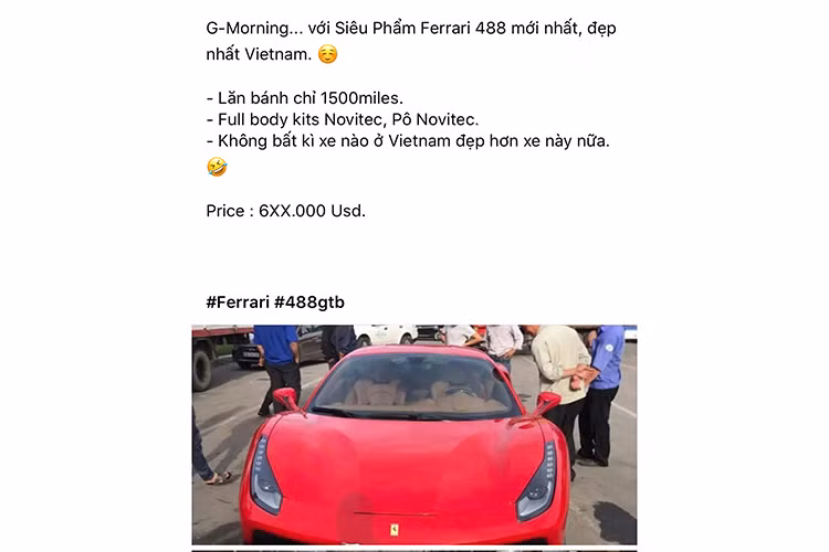 Được biết, chiếc siêu xe Ferrari 488 GTB thuộc quyền sở hữu của một doanh nhân Đà Nẵng lại gây choáng tất cả giới chơi xe Việt với chiếc biển trắng ngũ quý 5. Đây là siêu xe hiếm hoi và chiếc 488 GTB đầu tiên tại Việt Nam sở hữu biển ngũ quý. Cũng nhờ biển ngũ quý này nên chiếc xe được tự tin chào giá khoảng (600 nghìn USD - gần 15 tỷ đồng).