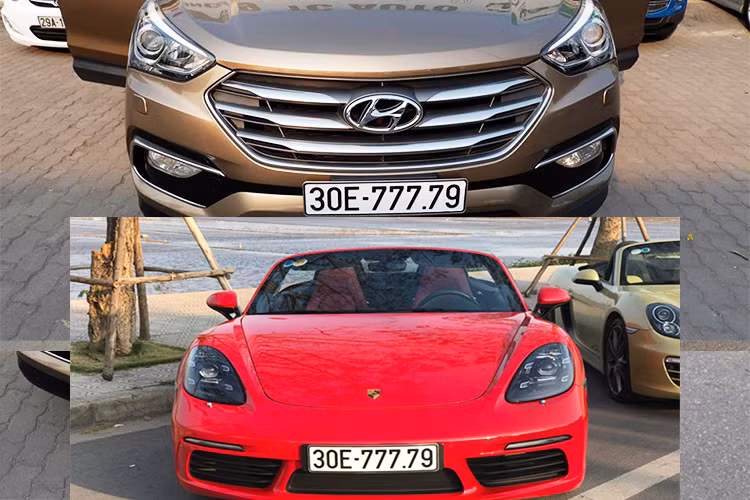 Sáng 13/3, thông tin chiếc siêu xe Porsche 718 Boxster và Hyundai SantaFe trùng biển số "thần tài" 30E-777.79 đã thu hút sự chú ý của cư dân mạng.