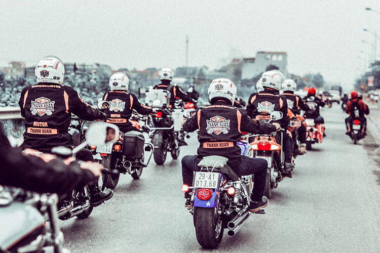 Đoàn xe tham gia rước dâu với hàng chục mẫu xe môtô phân khối lớn đình đám nhất tại Việt Nam hiện nay. Các mẫu xe có mặt chủ yếu là cruiser và naked-bike đều có dung tích 1000 phân khối trở lên.