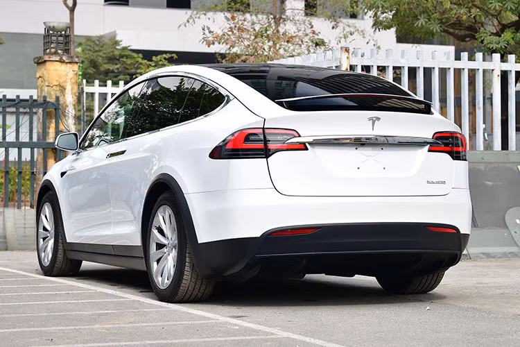 Cánh gió phía sau của xe có thể điều chỉnh. Mặt trước có 1 khe hút gió nhỏ đi kèm logo Tesla. Gương xe chỉnh và gập điện, cột A có thêm camera quan sát hai bên hông xe. Tesla Model X không có tay nắm cửa đúng nghĩa. Khi cầm chìa khoá trên tay, người dùng chỉ cần ấn vào chính giữa tấm nẹp kim loại, cửa xe sẽ tự động mở.