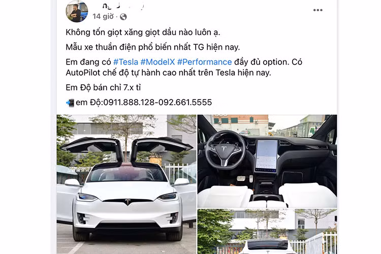 Theo phía người chào bán xe thì đây là chiếc Tesla Model X phiên bản Performance, mức chào bán khoảng hơn 7 tỷ đồng tại Hà Nội. Performance là một trong tổng cộng 11 phiên bản của Model X, cũng là phiên bản mạnh thứ 2 khi được Tesla tung ra thị trường toàn cầu.