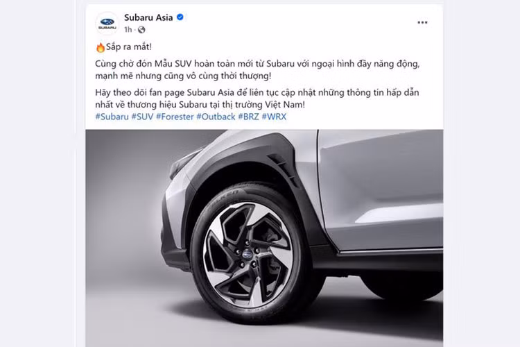 Động thái này càng được củng cố khi vào ngày 11/8, trang Facebook chính thức của Subaru Asia - nhà phân phối Subaru tại Việt Nam đã từng chia sẻ hình ảnh teaser về mẫu xe Subaru Crosstrek 2025 này, kèm dòng trạng thái “Sắp ra mắt”. 