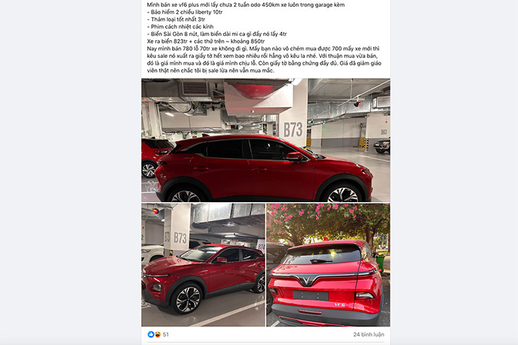 Cụ thể, chủ nhân VinFast VF6 siêu lướt đăng tải bài viết bán xe khi mới chạy 450km. Chiếc VinFast VF6 Plus mới nhận cách đây khoảng hơn 2 tuần, nhưng do không còn nhu cầu nên đã rao bán cho chủ nhân mới.