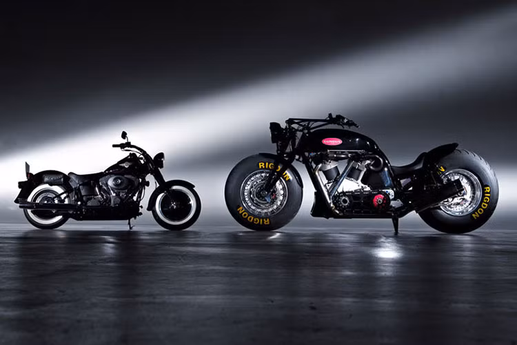 Hãng Gunbus có vẻ ví von mẫu 410 của mình với "thằng béo" Fat boy nhà Harley-Davidson khi đưa ra so sánh.