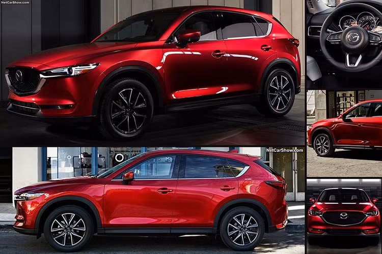 Thêm vào đó là lưới tản nhiệt mới được mở rộng, nối với cụm đèn pha thanh mảnh hơn. Bên dưới là hốc gió kéo dài theo chiều ngang và khá hẹp khiến đầu xe của Mazda CX-5 trông như rộng ra. Thiết kế bên sườn của Mazda CX-5 thế hệ mới gần như không thay đổi so với trước, trừ viền cửa sổ mạ crôm. Đằng sau có cụm đèn hậu sắc sảo hơn và ôm trọn 2 góc đuôi xe. Cuối cùng là nóc xe tái thiết kế và cột C sắc sảo.