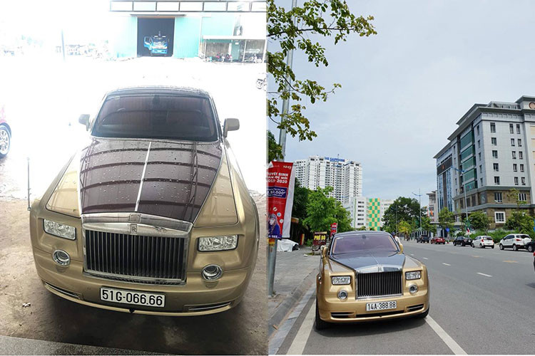 Chiếc xe siêu sang Rolls-Royce Phantom mang màu sơn cực độc vàng cát cùng đỏ mận tại Việt Nam từng được chào bán tại TP HCM vào đầu năm 2018. Đến nay, chiếc xe Rolls-Royce Phantom này lại một lần nữa gây sóng gió trên mạng xã hội khi bị bắt gặp lăn bánh trên đường phố Quảng Ninh với chiếc biển số 14A-388.88 hay còn gọi "tứ quý" 8.