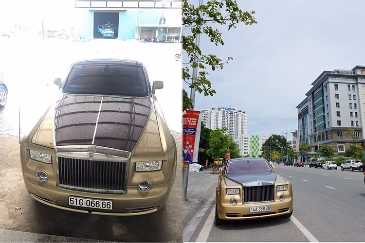 Chiếc xe siêu sang Rolls-Royce Phantom mang màu sơn cực độc vàng cát cùng đỏ mận tại Việt Nam từng được chào bán tại TP HCM vào đầu năm 2018. Đến nay, chiếc xe Rolls-Royce Phantom này lại một lần nữa gây sóng gió trên mạng xã hội khi bị bắt gặp lăn bánh trên đường phố Quảng Ninh với chiếc biển số 14A-388.88 hay còn gọi "tứ quý" 8.