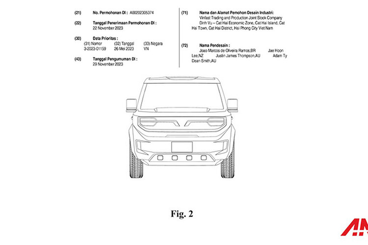 Trong tài liệu không ghi rõ kiểu dáng đó được đăng ký cho loại xe nào, vì tên kiểu dáng chỉ ghi là "Ô tô". Tuy nhiên, chúng ta có thể dễ dàng nhận ra thiết kế của mẫu xe được đăng ký là mini điện VinFast VF3.