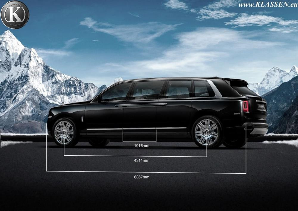 Hiện hãng Klassen vẫn chưa chính thức ra mắt Rolls-Royce Cullinan phiên bản dành cho các yếu nhân. Thay vào đó, hãng Klassen chỉ tung ra hình ảnh phác họa trên máy tính của mẫu SUV siêu sang Rolls-Royce này.