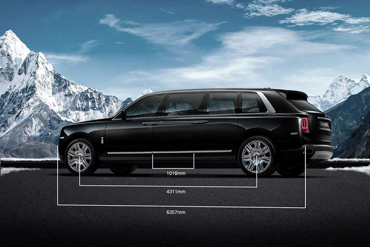 Hãng Klassen cho biết, Rolls-Royce Cullinan bọc thép chống đạn đã được kéo dài thêm 1.016 mm. Nhờ đó, chiều dài của chiếc Rolls-Royce Cullinan này lên đến 6.357 mm trong khi chiều dài cơ sở đạt mức 4.311 mm. Hai con số tương ứng của Rolls-Royce Cullinan tiêu chuẩn là 5.341 mm và 3.295 mm.