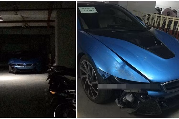 Khi đó, siêu xe BMW i8 này đã bị hư hỏng khá nặng ở phần đầu bên trái. Toàn bộ dàn đèn pha laser kết hợp đèn LED phía trước đã bị vỡ nát, cùng với một phần cản trước của xe. Do chưa được cấp biển số nên có thể nó chưa được mua bảo hiểm, vì vậy chi phí sửa chữa có thể sẽ rất lớn.