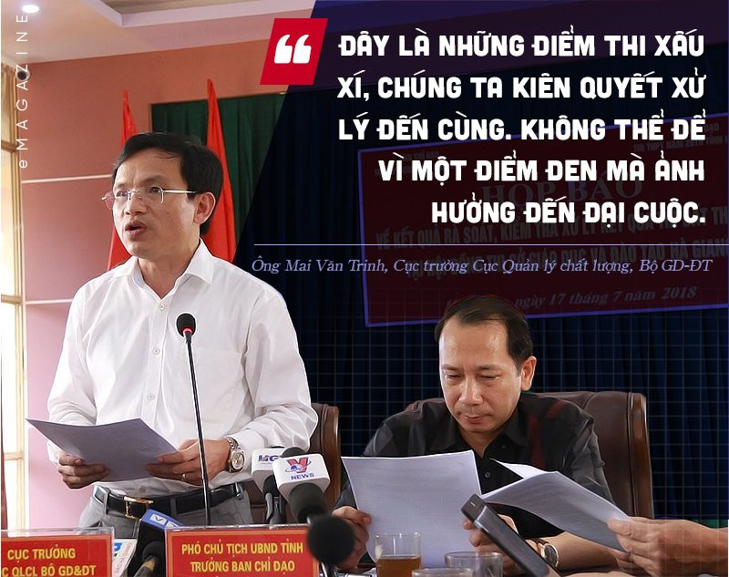 Ông Mai Văn Trinh, tổ trưởng tổ rà soát hiện tượng điểm thi bất thường ở Hà Giang thông báo kết quả sau 3 ngày làm việc cật lực. Ảnh: Thanh Hùng