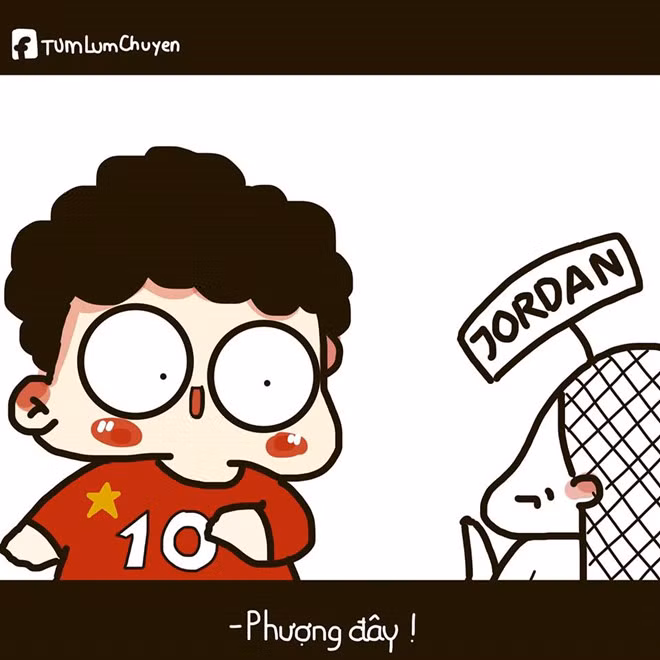 Phút 51 trong trận gặp Jordan, Công Phượng thể hiện cái duyên của mình với các đại diện Tây Á khi ghi bàn gỡ hòa 1-1 cho tuyển Việt Nam. Khoảnh khắc đầy cảm xúc này được nhiều người hâm mộ tái hiện qua tranh vẽ và chia sẻ khắp mạng xã hội. Ảnh: Tùm Lum Chuyện.